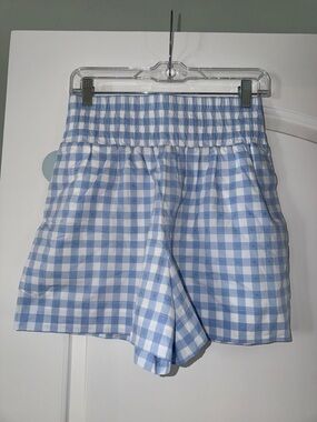 Hill House Light Blue & White Gingham High-Waist Shorts